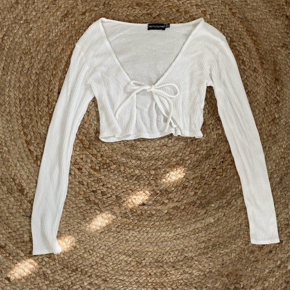 PrettyLittleThing Tops - Pretty Little Thing Tie Up White Crop Top Used